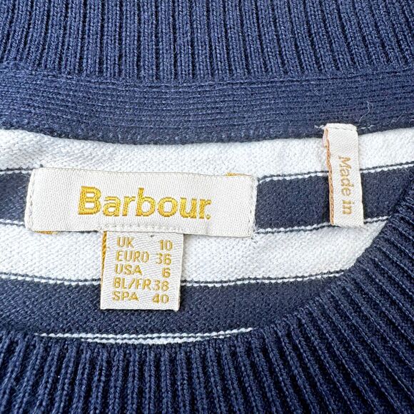 Barbour Bradley Stripe Sweater Women Small US6 Navy White Cotton Nautical Preppy - Picture 6 of 13